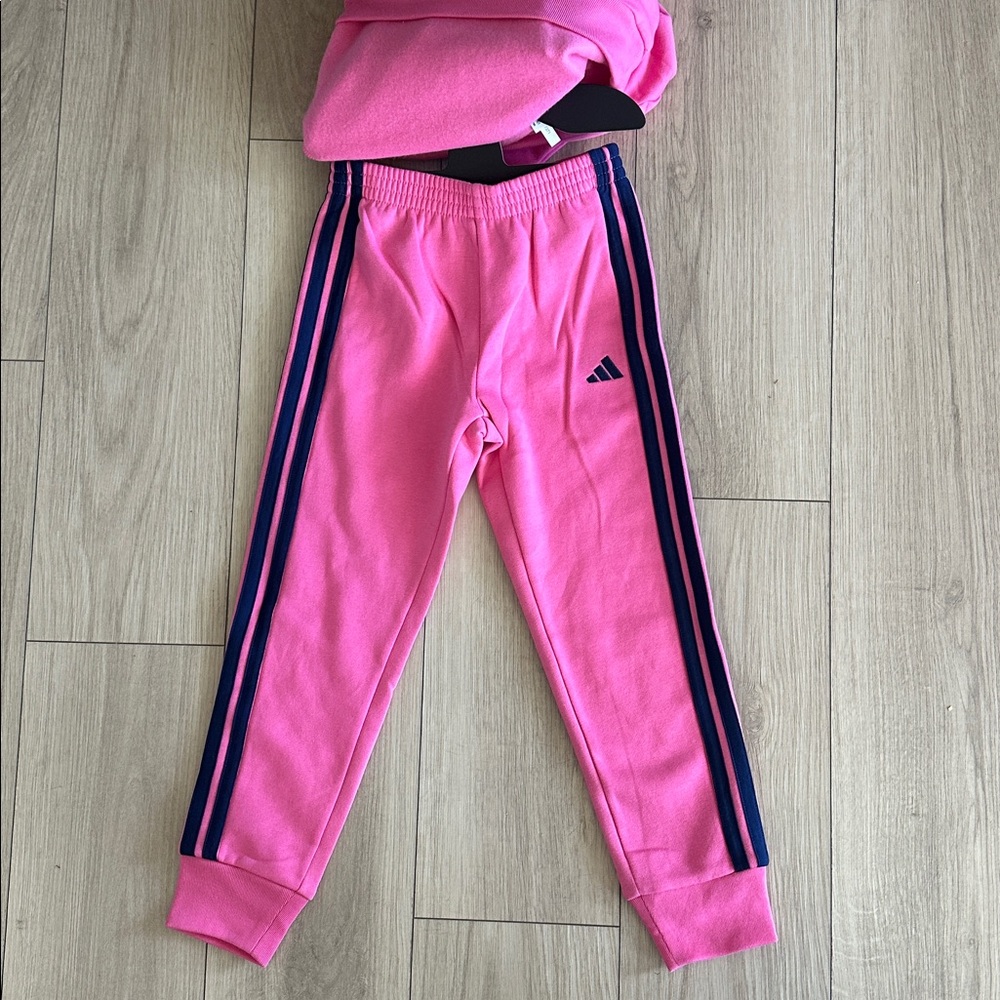 NWT adidas Kids Pink Hoodie and Jogger Set with Navy Stripes Size 7yo - Picture 4 of 4